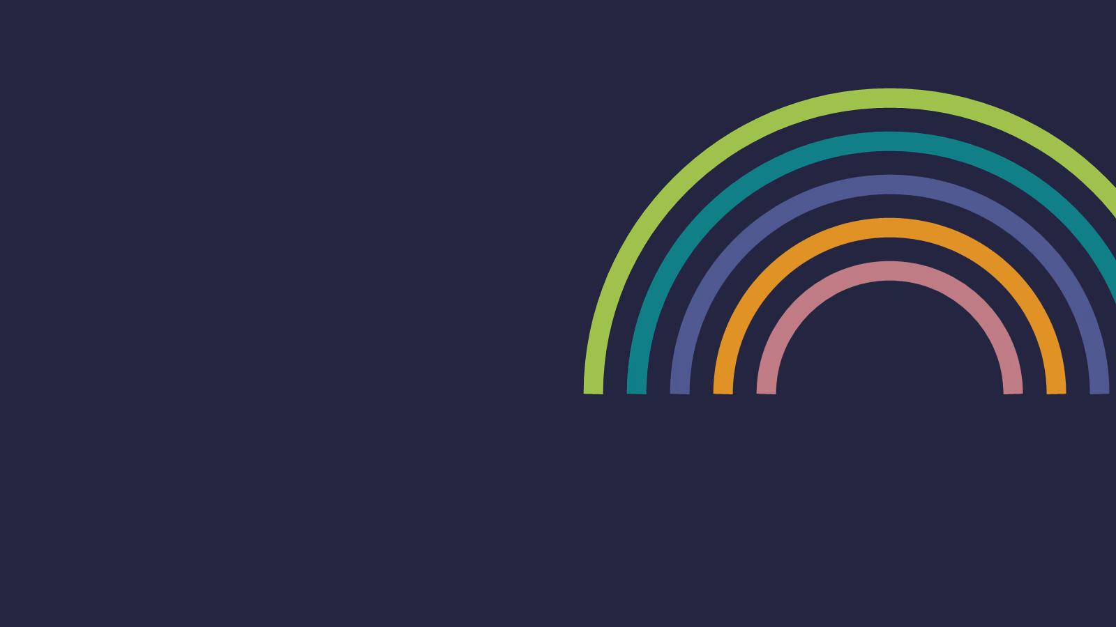 Five coloured arcs on a navy background, illustrating a warm welcome to The Rainbow Centre.